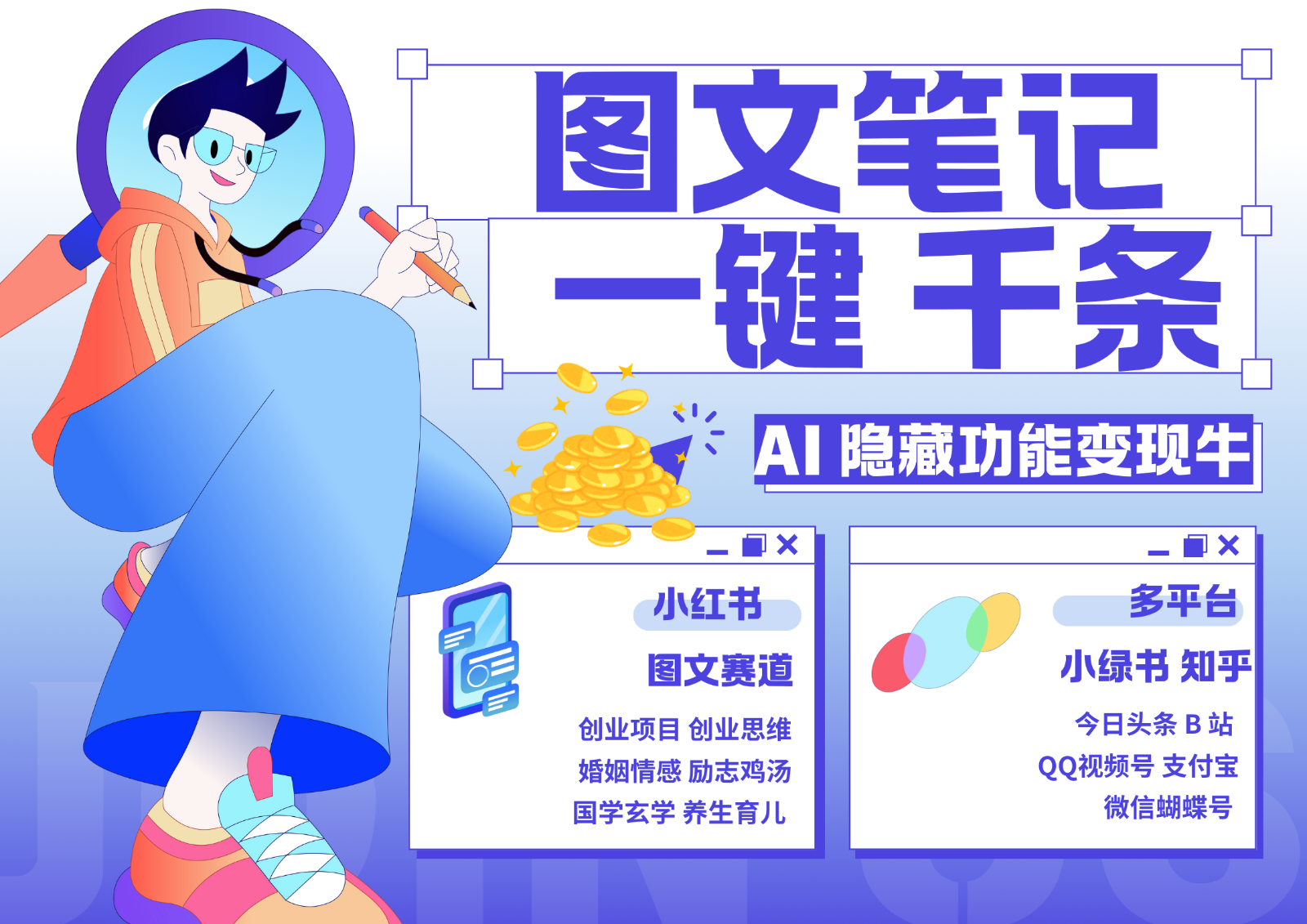 1键生成数千条图文 创业国学 秒生笔记 小红书小绿书图文 轻松引流 变现30000+-冒泡网