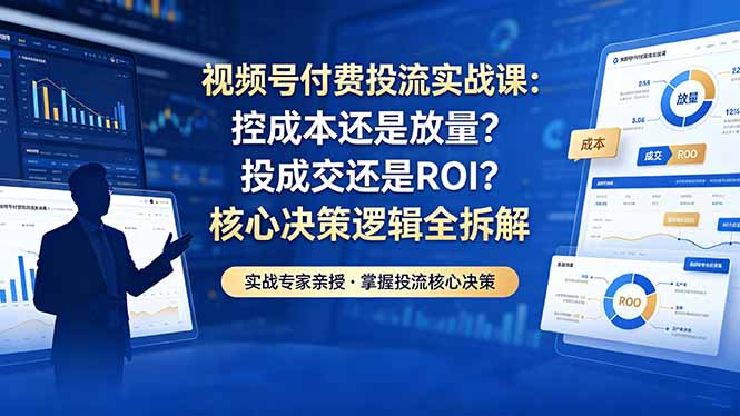 视频号付费投流实战课-5月：控成本还是放量？投成交还是ROI？核心决策逻辑全拆解-冒泡网