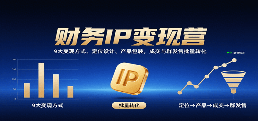 财务IP变现营：9大变现方式、定位设计、产品包装，成交与群发售批量转化-冒泡网