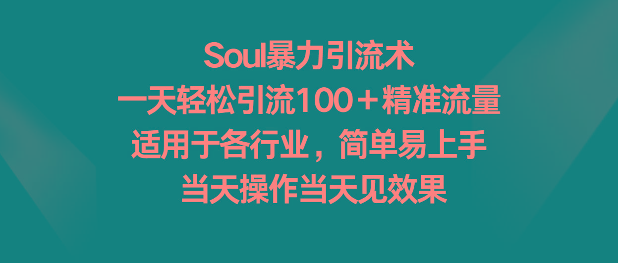 Soul暴力引流术，一天轻松引流100＋精准流量，适用于各行业，简单易上手！-冒泡网