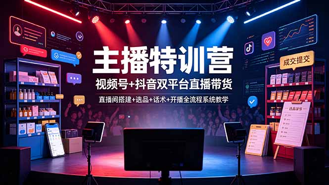 主播特训营:视频号+抖音双平台直播带货,直播间搭建+选品+话术+开播全流程系统教学-蜗牛学社