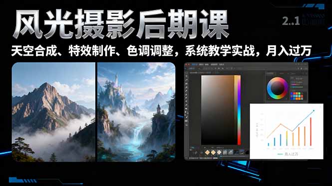 风光摄影后期课，一键换天空合成、特效制作、色调调整，月入过万-冒泡网
