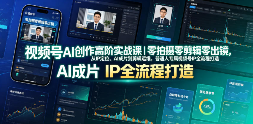视频号AI创作高阶实战课｜零拍摄零剪辑零出镜，从IP定位、AI成片到剪辑运维，普通人专属视频号IP全流程打造-冒泡网
