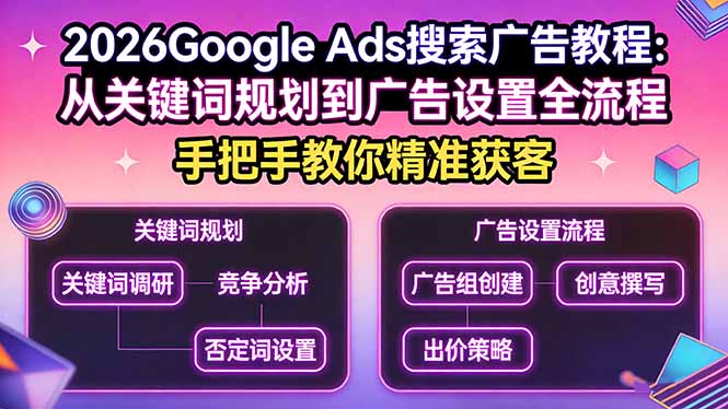 2026Google Ads搜索广告教程：从关键词规划到广告设置全流程，手把手教你精准获客-冒泡网