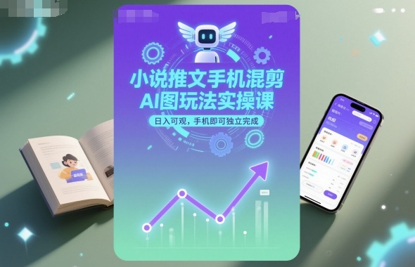 小说推文手机混剪AI图玩法实操课，日入可观，手机即可独立完成-冒泡网