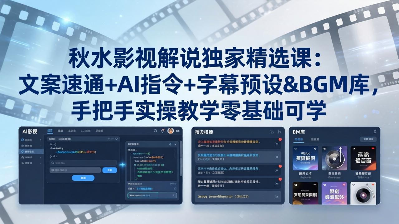 秋水影视解说独家精选课：文案速通+AI指令+字幕预设+BGM库，手把手实操教学零基础可学-冒泡网