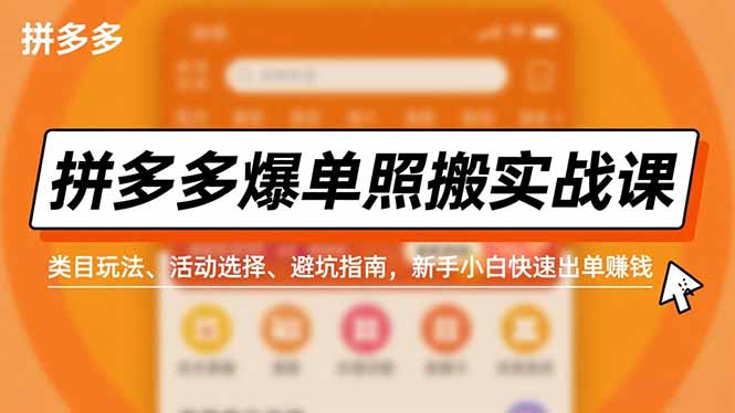 拼多多爆单照搬实战课，类目玩法、活动选择、避坑指南，新手小白快速出单赚钱-冒泡网