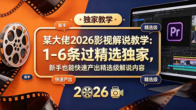 某大佬2026影视解说教学：1-6条过精选独家，新手也能快速产出精选级解说内容-冒泡网