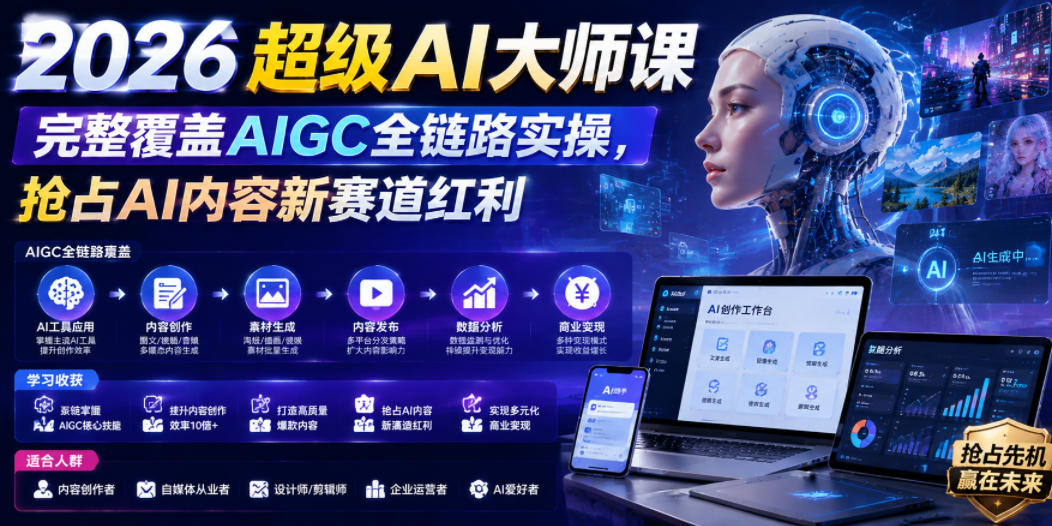 4b399fc8702eb13fbe78072ca7f7297f.jpeg 2026超级AI大师课,完整覆盖AIGC全链路实操,抢占AI内容新赛道红利