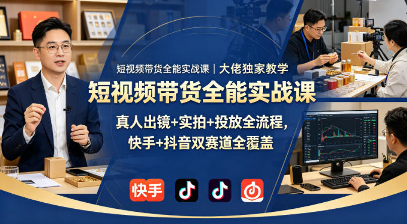 短视频带货全能实战课｜大佬独家教学，真人出镜+实拍+投放全流程，快手+抖音双赛道全覆盖-冒泡网