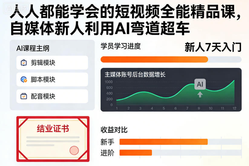 人人都能学会的短视频全能精品课，自媒体新人利用AI弯道超车-冒泡网