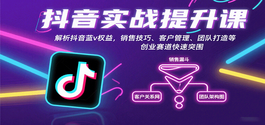 抖音实战提升课：解析抖音蓝v权益，销售技巧、客户管理、团队打造等创业赛道快速突围-冒泡网