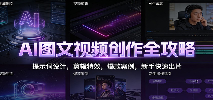 AI图文视频创作全攻略：提示词设计，剪辑特效，爆款案例，新手快速出片-冒泡网