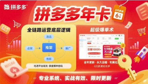 拼多多年卡【8月更新6节】拼多多全链路运营底层逻辑，超级爆单术-冒泡网