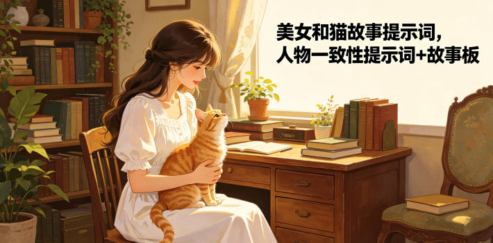 美女和猫故事提示词，人物一致性提示词+故事板-冒泡网