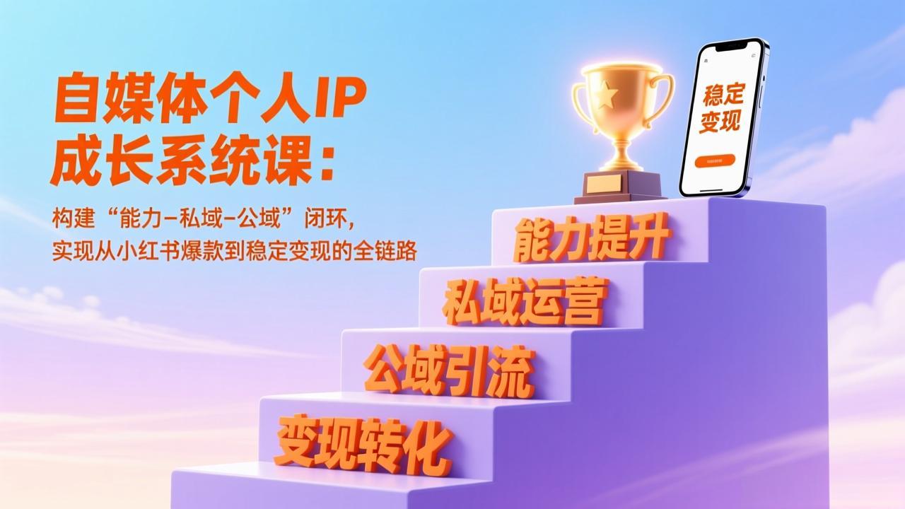 自媒体个人IP成长系统课：构建“能力-私域-公域”闭环，实现从小红书爆款到稳定变现的全链路-冒泡网