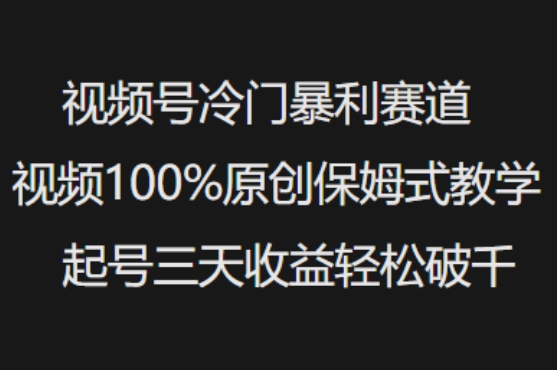 视频号冷门暴利赛道视频100%原创保姆式教学起号三天收益轻松破千-冒泡网
