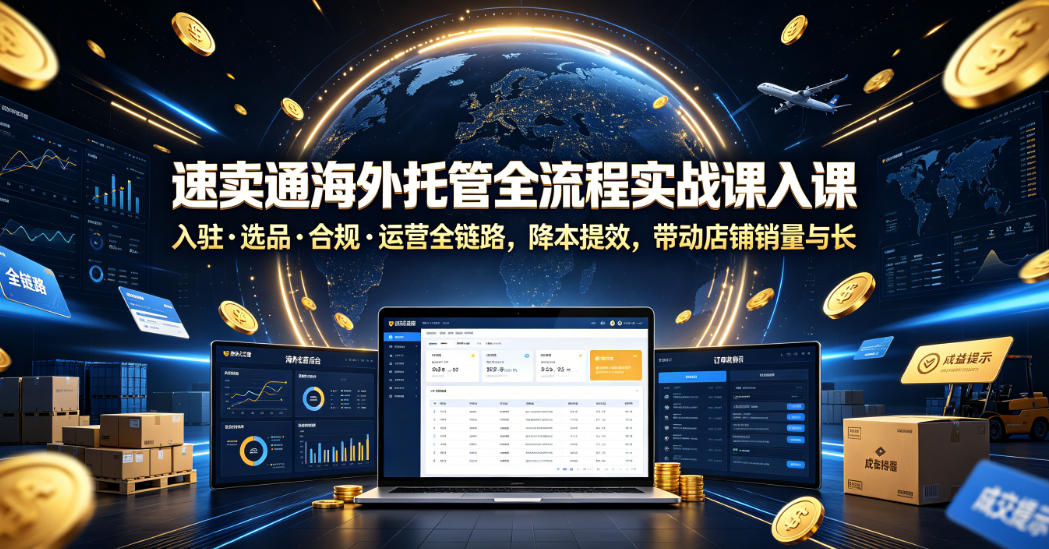 速卖通海外托管全流程实战课入驻・选品・合规・运营全链路，降本提效，带动店铺销量与收益增长-冒泡网