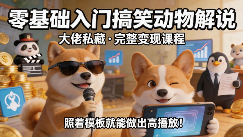 零基础入门搞笑动物解说，大佬私藏完整变现课程，照着模板就能做出高播放-冒泡网