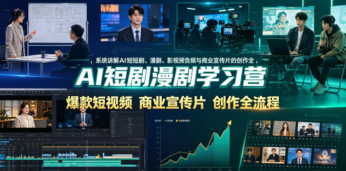 AI短剧漫剧学习营，系统讲解AI短剧、漫剧、影视预告片、爆款短视频与商业宣传片的创作全流程-冒泡网