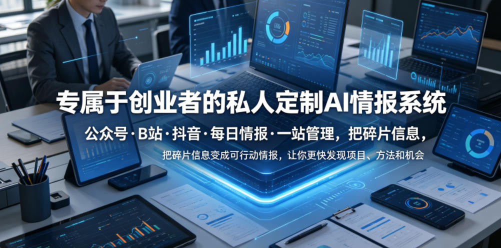 55200394ec747a934e7b1aacee7c9c79.jpeg 专属于创业者的私人定制AI情报系统,公众号·B站·抖音·每日情报·一站管理,把碎片信息变成可行动情报,让你更快发现项目、方法和机会