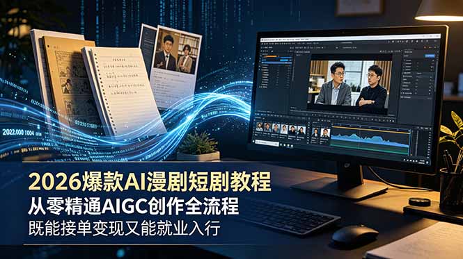 552498b3177bd470acf7e56c0f3c279a.jpeg 2026 爆款 AI 漫剧短剧教程 从零精通 AIGC 创作全流程 既能接单变现又能就业入行