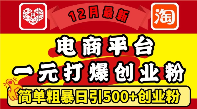 12月最新：电商平台1元打爆创业粉，简单粗暴日引500+精准创业粉，轻松月入过W【揭秘】-冒泡网