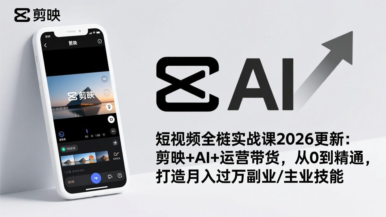 短视频全栈实战课2026更新：剪映+AI+运营带货，从0到精通，打造月入过万副业/主业技能-冒泡网