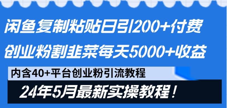 闲鱼复制粘贴日引200+付费创业粉，24年5月最新方法！割韭菜日稳定5000+收益-冒泡网
