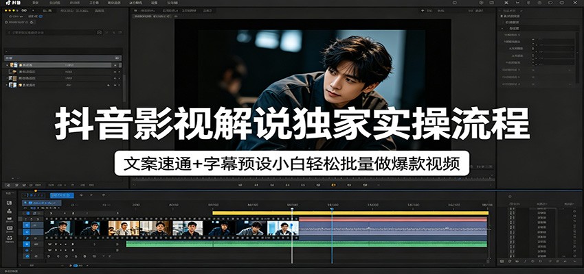 抖音影视解说独家实操流程，文案速通+字幕预设小白轻松批量做爆款视频-冒泡网