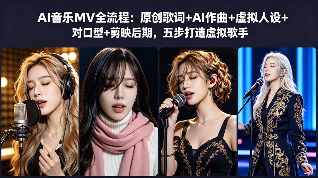596be8871fb4ad3a8820446fcd02b9de.jpeg AI音乐MV全流程:原创歌词+AI作曲+虚拟人设+对口型+剪映后期,五步打造虚拟歌手