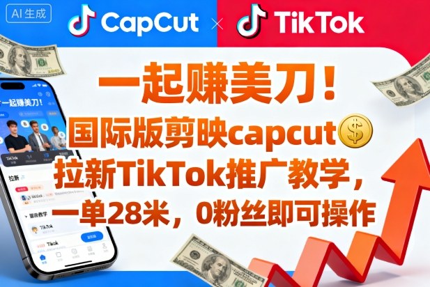 一起賺美刀！国际版剪映capcut拉新TikTok推广教学，一单28米，0粉丝即可操作(附推广入口和教学)-冒泡网