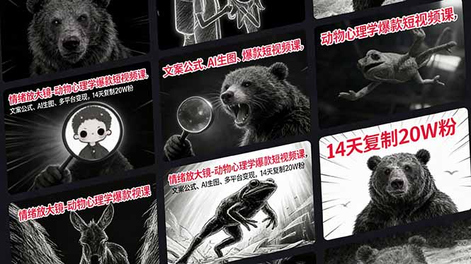 情绪放大镜-动物心理学爆款短视频课，文案公式、AI生图、多平台变现，14天复制20W粉-冒泡网