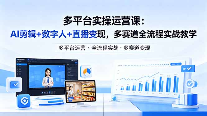某团队多平台实操运营课-更新26年4月20：AI剪辑+数字人+直播变现，多赛道全流程实战教学-冒泡网
