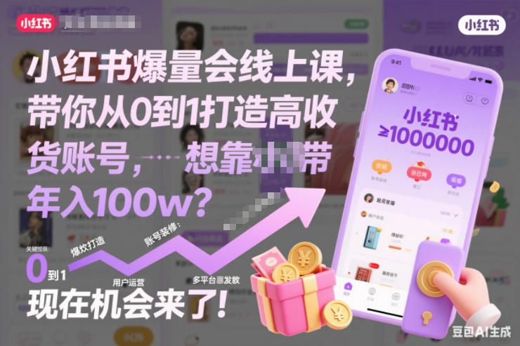 小红书爆量会线上课，带你从0到1打造高收益带货账号，想靠小红书带货年入100w？现在机会来了！(更新)-冒泡网