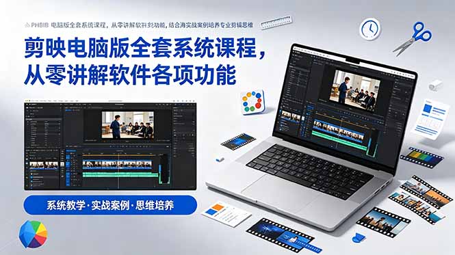 5c3aeb9f22fd5b38fc02e10f026299f5.jpeg 剪映电脑版全套系统课程,从零讲解软件各项功能,结合海量实战案例培养专业剪辑思维