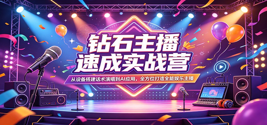 钻石主播速成实战营：从设备搭建话术演唱到AI应用，全方位打造全能娱乐主播-冒泡网