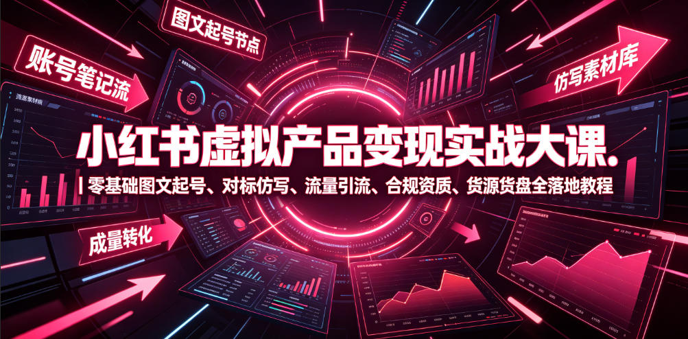 小红书虚拟产品变现实战大课｜零基础图文起号、对标仿写、流量引流、合规资质、货源货盘全落地教程-冒泡网