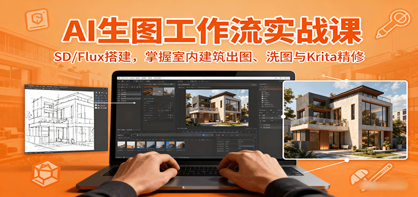 AI生图工作流实战课：SD/Flux搭建，掌握室内建筑出图、洗图与Krita精修-冒泡网