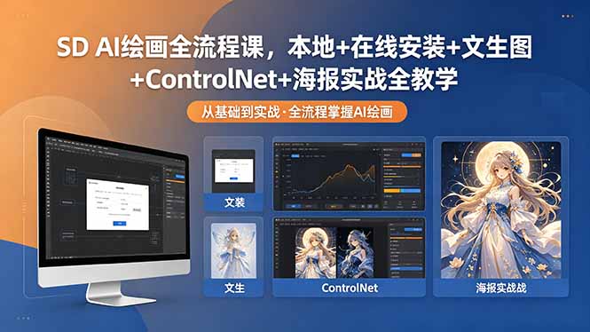 601aa0d20e18168d53e414bc5c7f3ed3.jpeg SD AI绘画全流程课,本地+在线安装+文生图+ControlNet+海报实战全教学