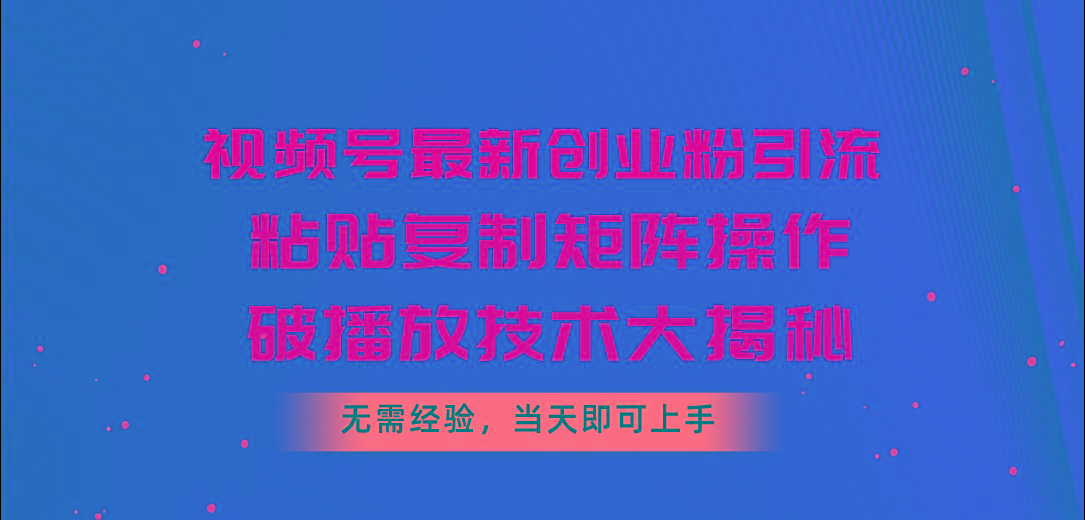 视频号最新创业粉引流，粘贴复制矩阵操作，破播放技术大揭秘，无需经验...-冒泡网