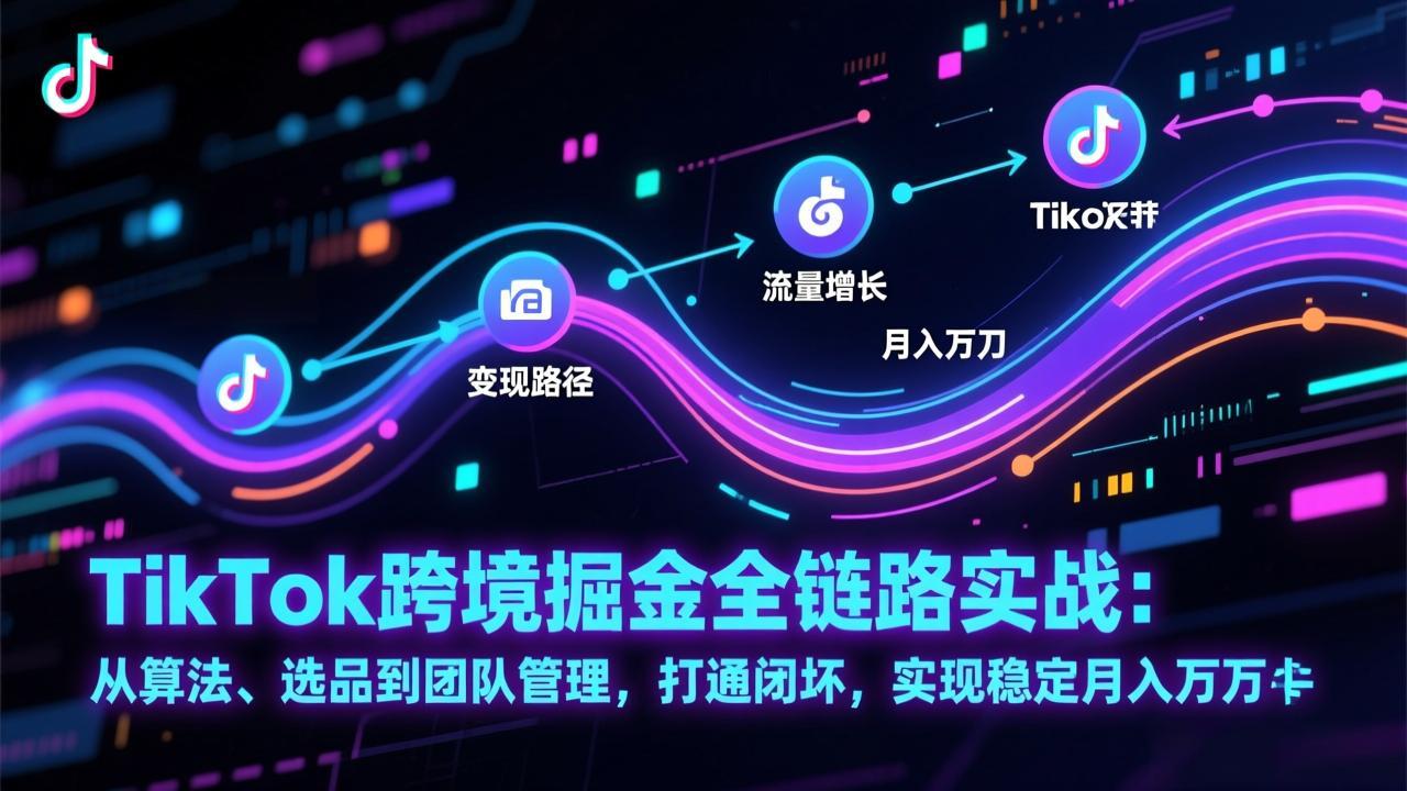 TikTok跨境掘金全链路实战：从算法、选品到团队管理，打通闭环，实现稳定月入万刀-冒泡网