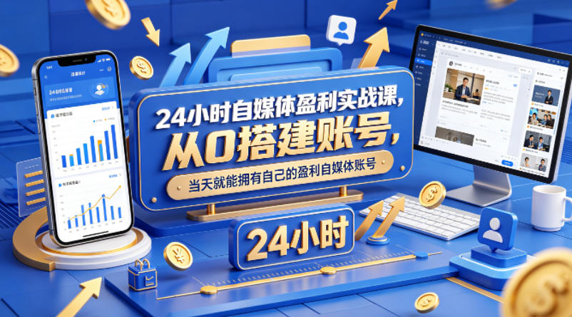 24小时自媒体盈利实战课，从0搭建账号，当天就能拥有自己的盈利自媒体账号-冒泡网