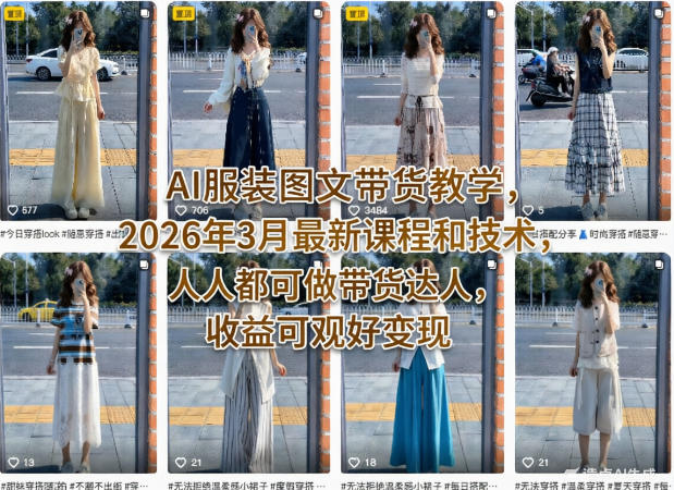 AI服装图文带货教学，2026年3月最新课程和技术，人人都可做带货达人，收益可观好变现-冒泡网