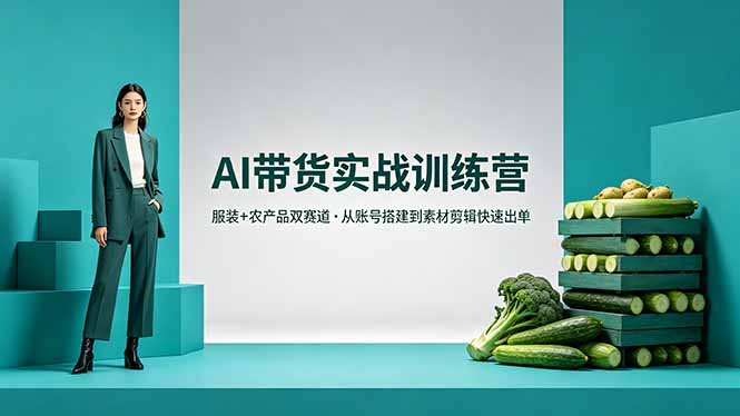 AI带货实战训练营，服装+农产品双赛道，从账号搭建到素材剪辑快速出单-冒泡网
