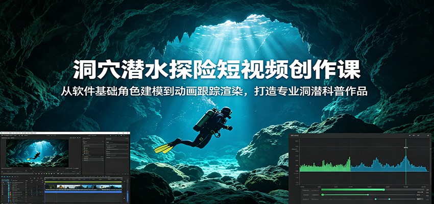 洞穴潜水探险短视频创作课：从软件基础角色建模到动画跟踪渲染，打造专业洞潜科普作品-冒泡网