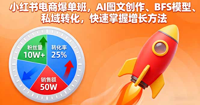 小红书电商爆单班，AI图文创作、BFS模型、私域转化，快速掌握增长方法-冒泡网