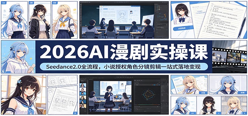 2026AI漫剧实操课：Seedance2.0全流程，小说授权角色分镜剪辑一站式落地变现-冒泡网