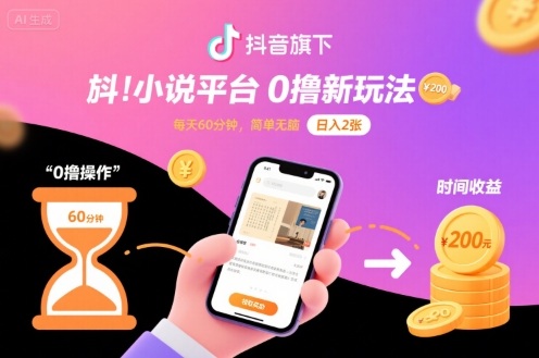 抖音旗下小说平台0撸新玩法，每天挂G60分钟，简单无脑，日入2张【揭秘】-冒泡网