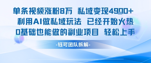 单条视频私域变现4.9k+利用AI做私域玩法 已经开始火热0基础也能做的副业项目轻松上手-冒泡网
